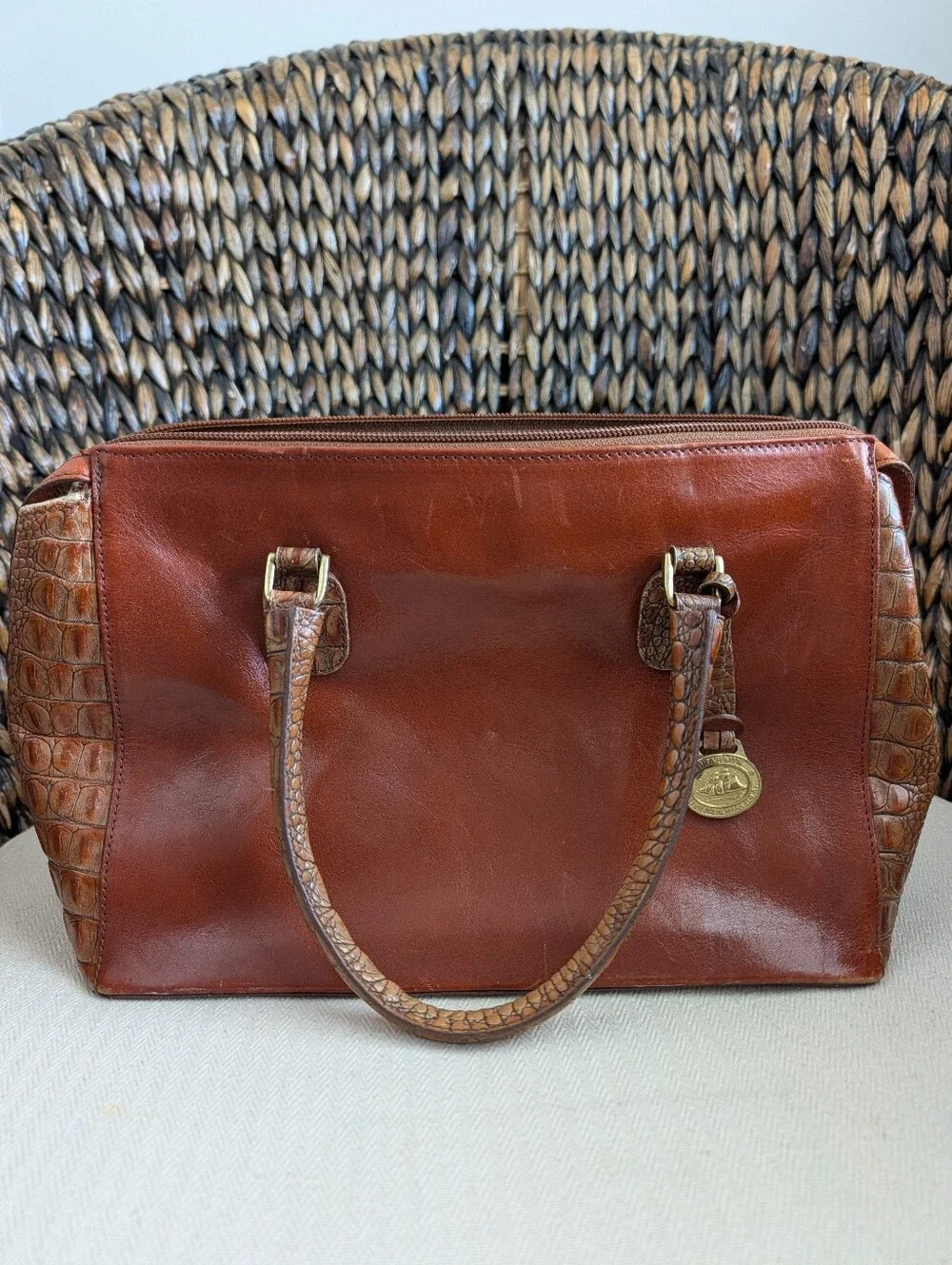 Brahmin Tuscan Collection Satchel Carmel Embossed Croc